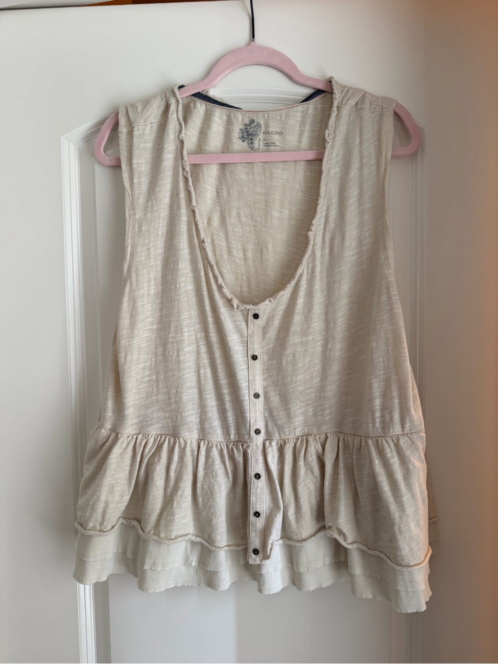 Pilcro Button-Front Peplum Tank - Cream